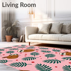 Pink Tropical Sloth Leaf Arrangement Rug