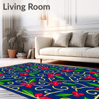 Navy Red Floral Swirl Botanical Rug