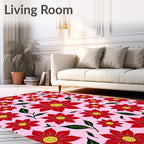 Red Floral Garden with Yellow Centers Rug
