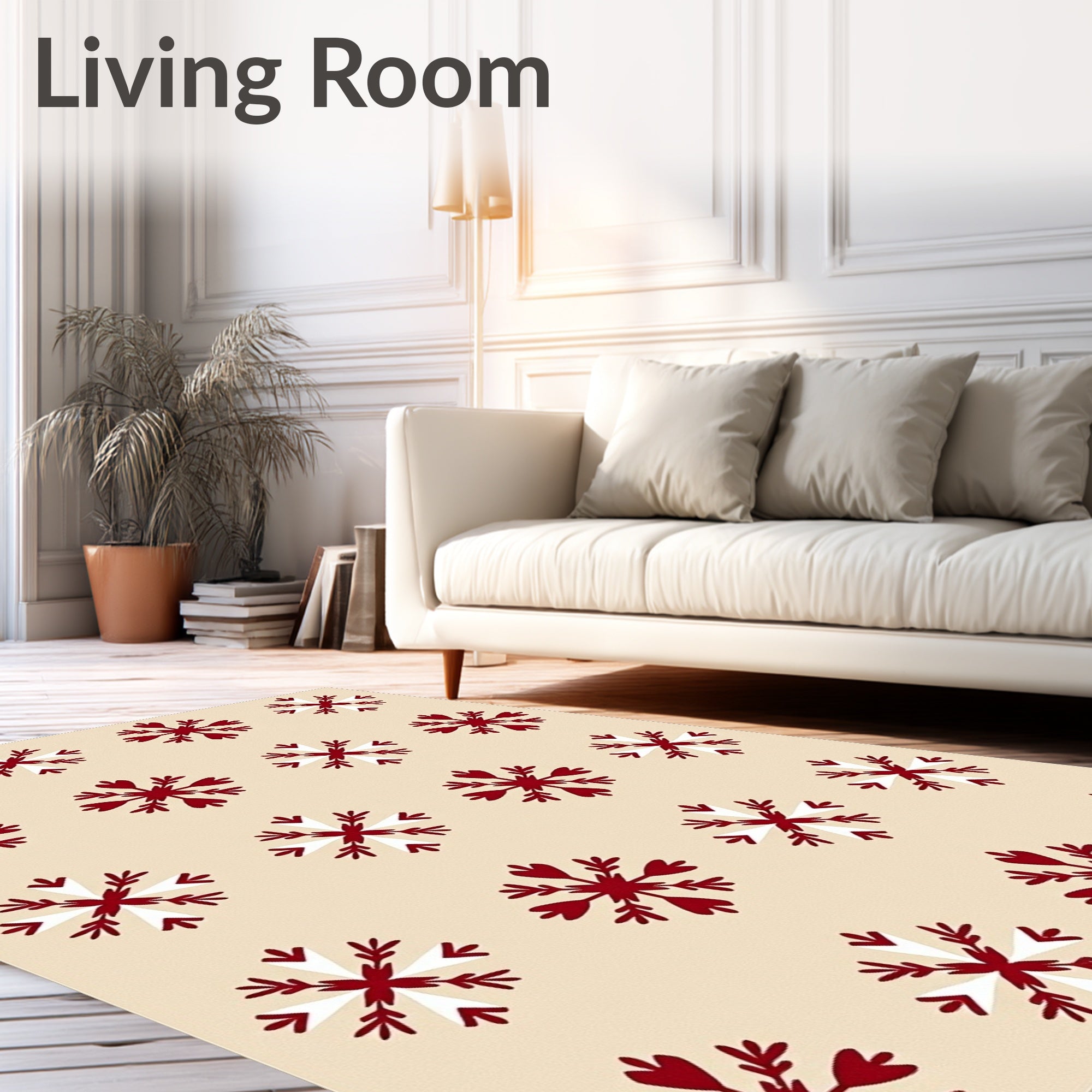 Crimson White Snowflake Repeat Rug