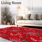 Bold Red White Floral Foliage Rug