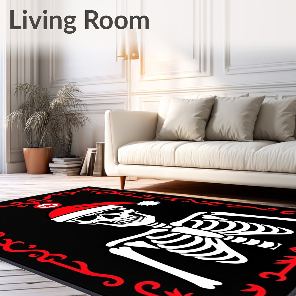Crimson Frame Skeleton Santa Hat Rug