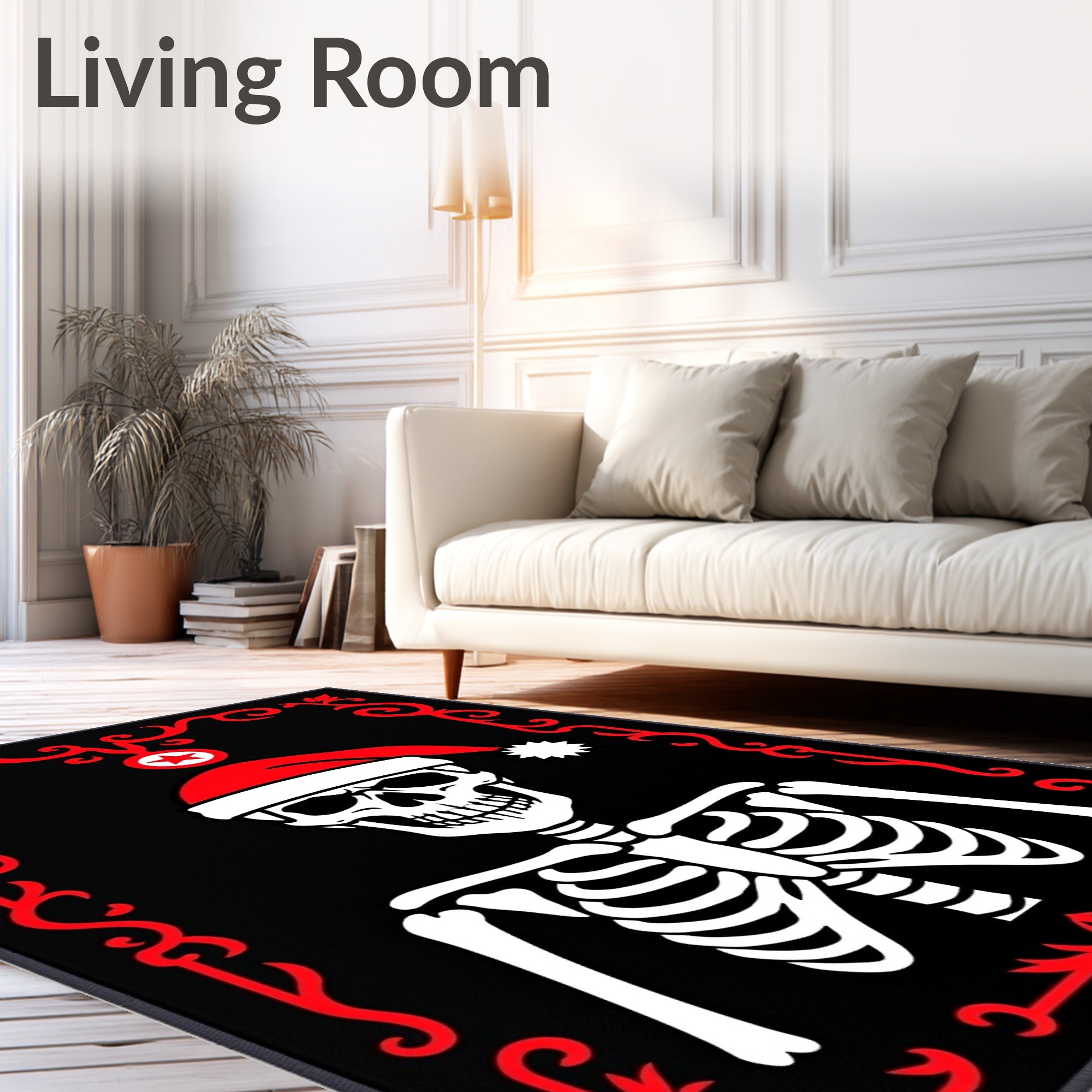 Crimson Frame Skeleton Santa Hat Rug