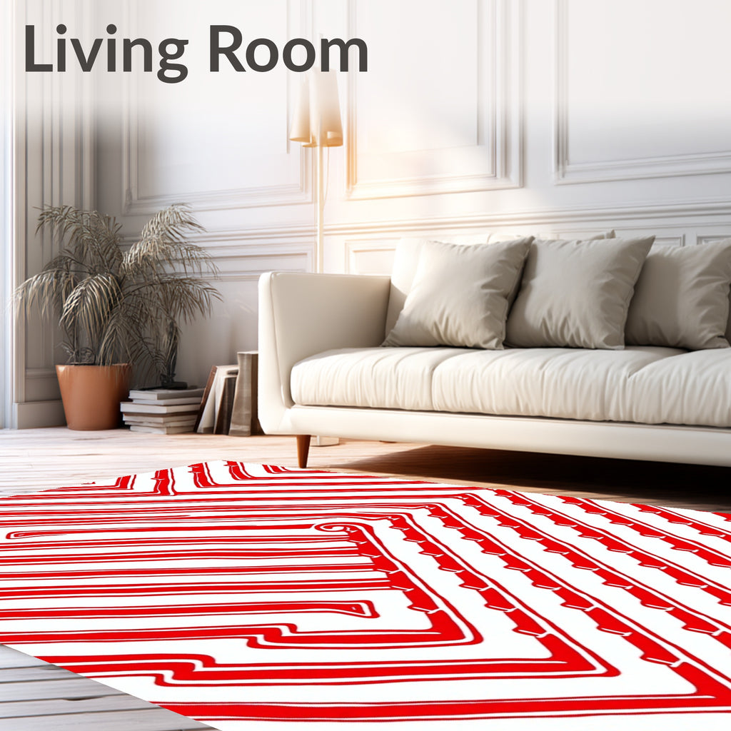 Red White Labyrinth Stripe Abstract Rug
