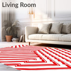 Red White Labyrinth Stripe Abstract Rug