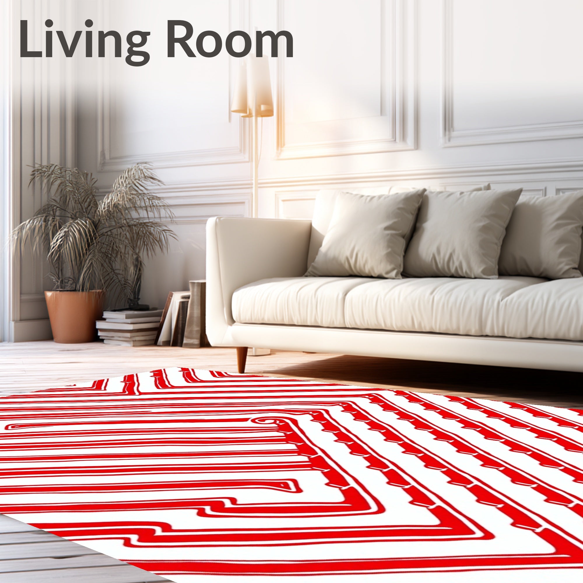 Red White Labyrinth Stripe Abstract Rug