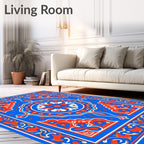Bold Red Blue Medallion Frame Rug