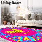 Bold Yellow Rooster Pink Border Rug