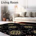 Golden Floral Medallion With Pink Accents Rug