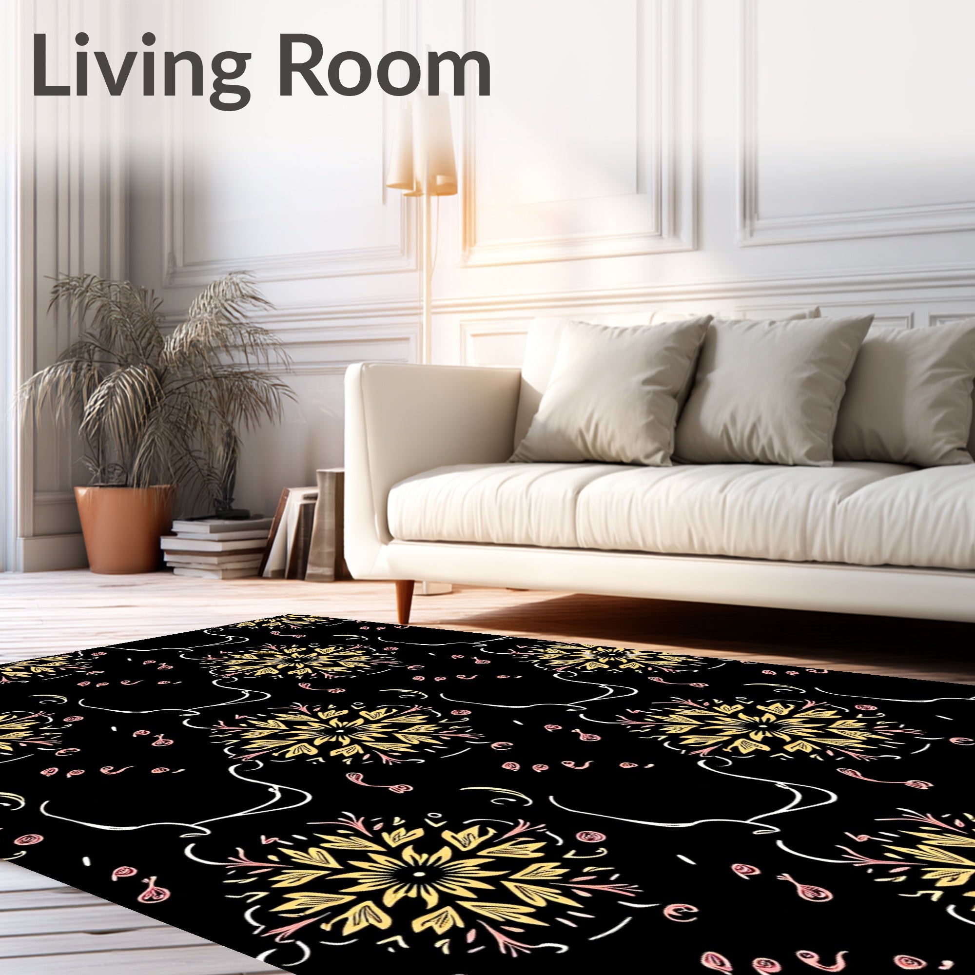 Golden Floral Medallion With Pink Accents Rug