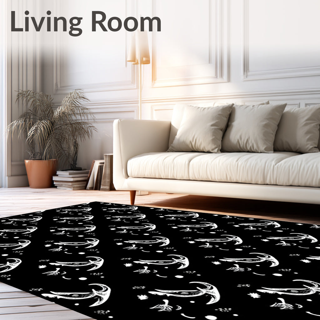 White Banana Peel Scatter Black Rug