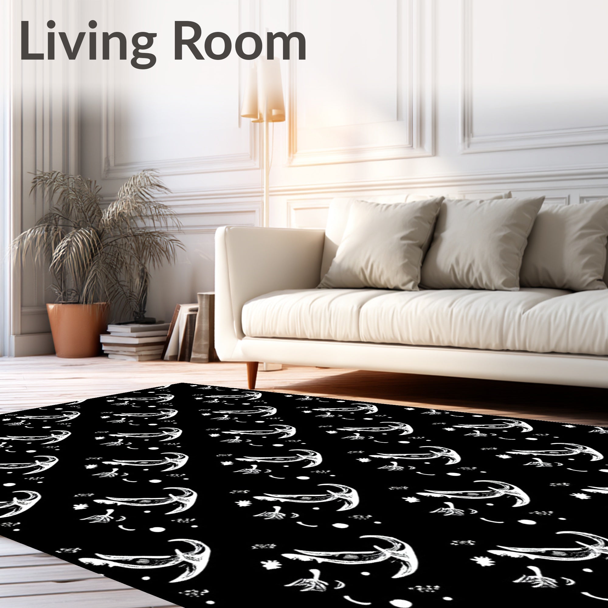 White Banana Peel Scatter Black Rug