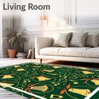 Golden Bells Musical Swirls Green Rug