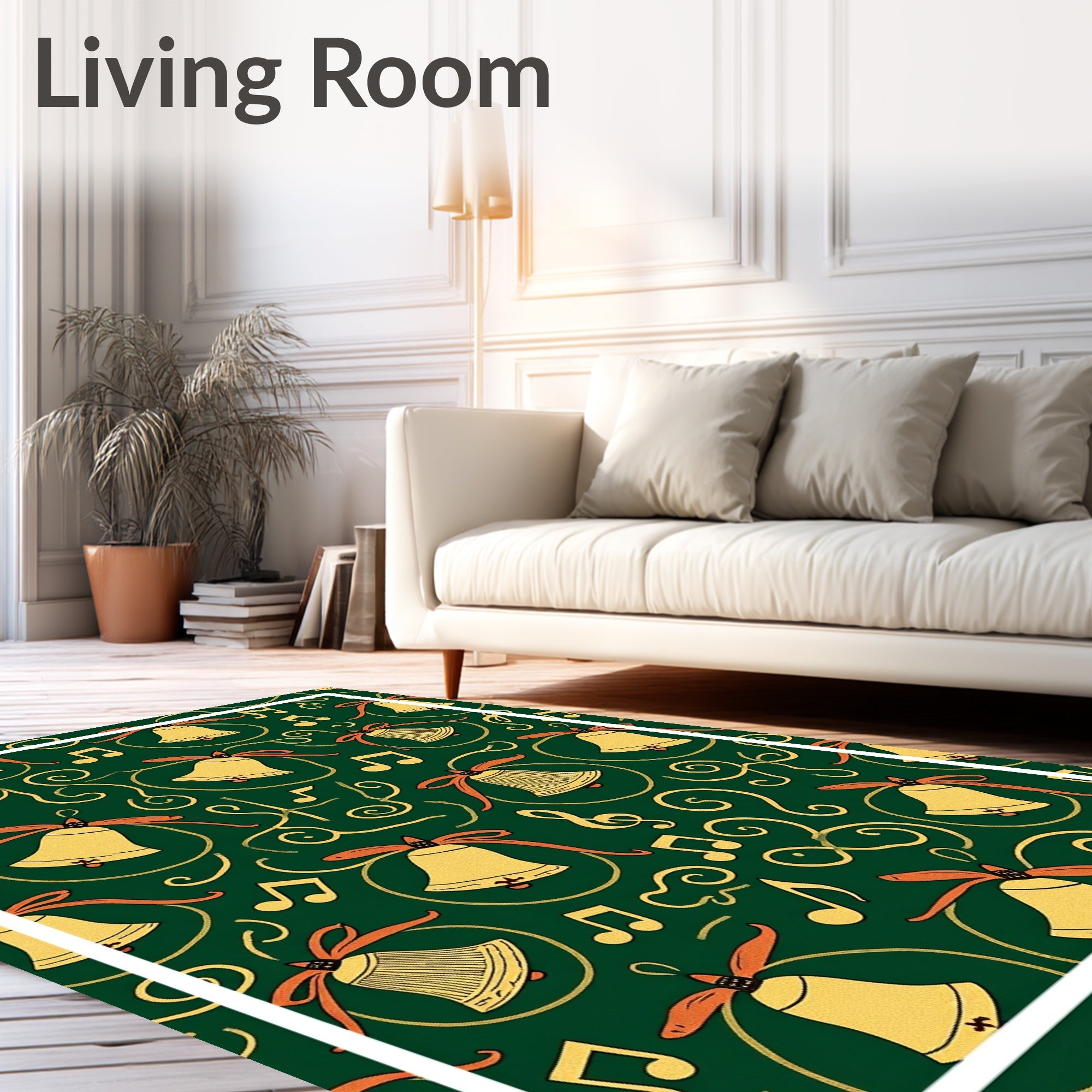 Golden Bells Musical Swirls Green Rug