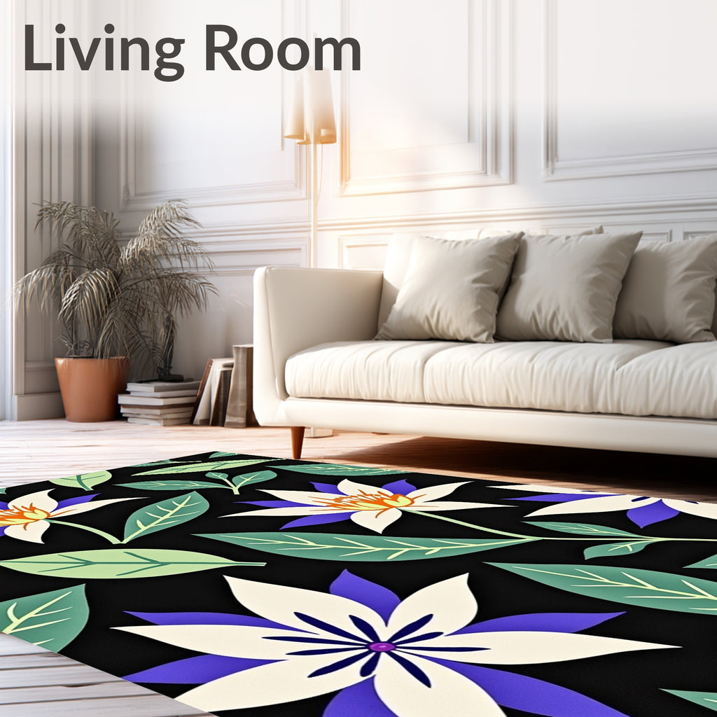 Bold Exotic Flower Green Leaf Arrangement Rug