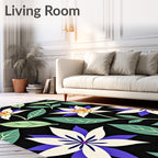 Bold Exotic Flower Green Leaf Arrangement Rug