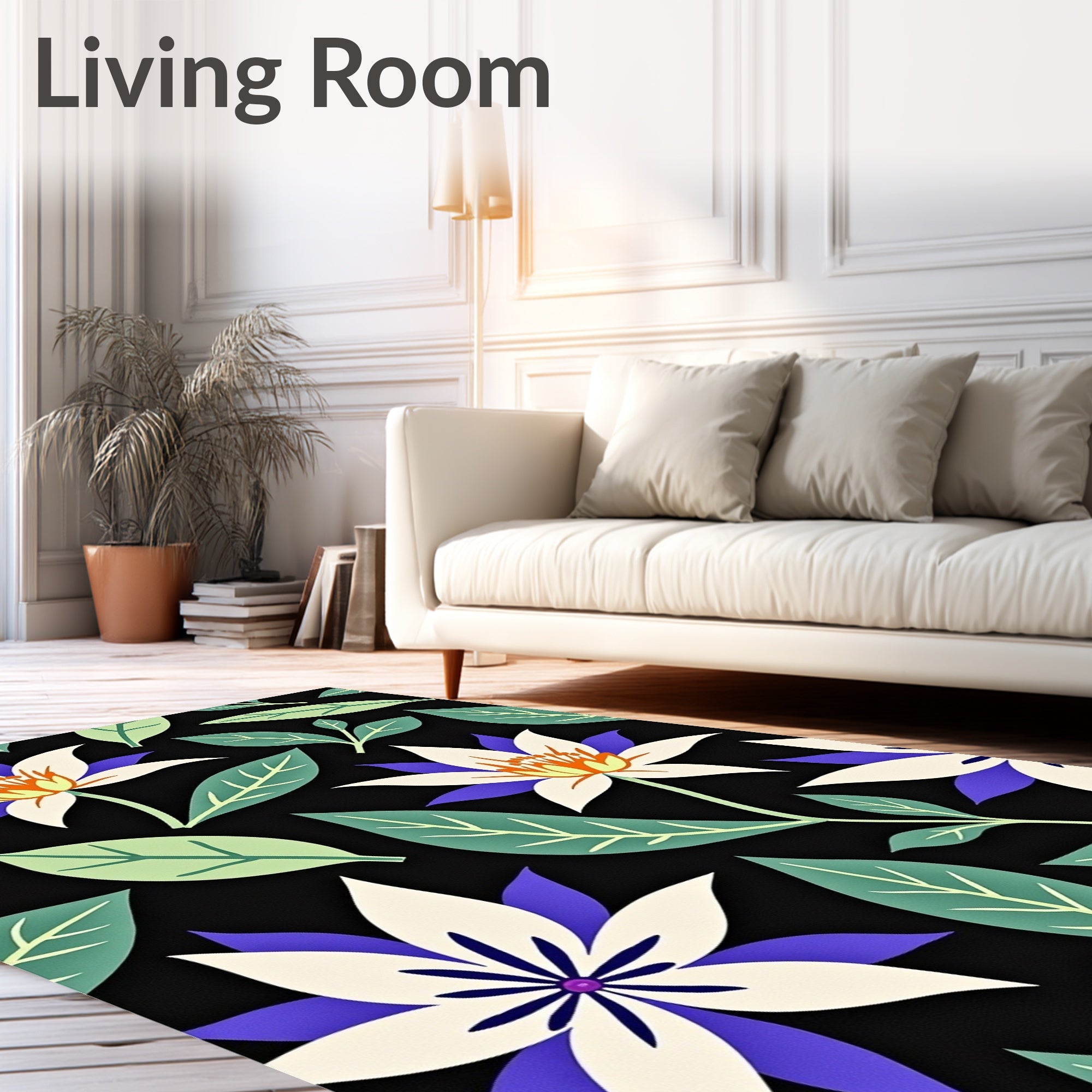 Bold Exotic Flower Green Leaf Arrangement Rug