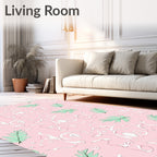 Pink Floral Scroll Leaf Rug