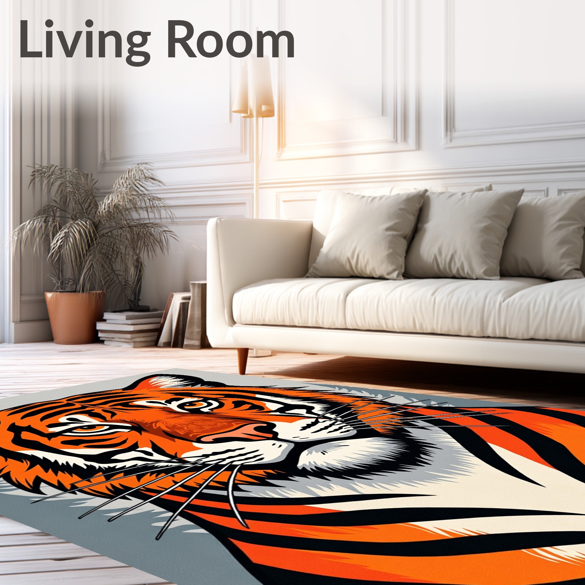 Bold Orange Tiger Face Woodland Rug