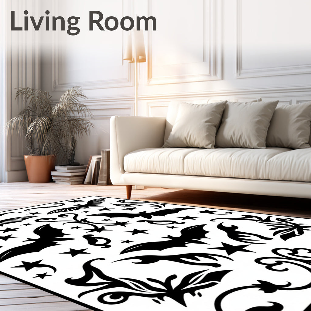 Spooky Black Bat Stars Swirls Harmony Rug