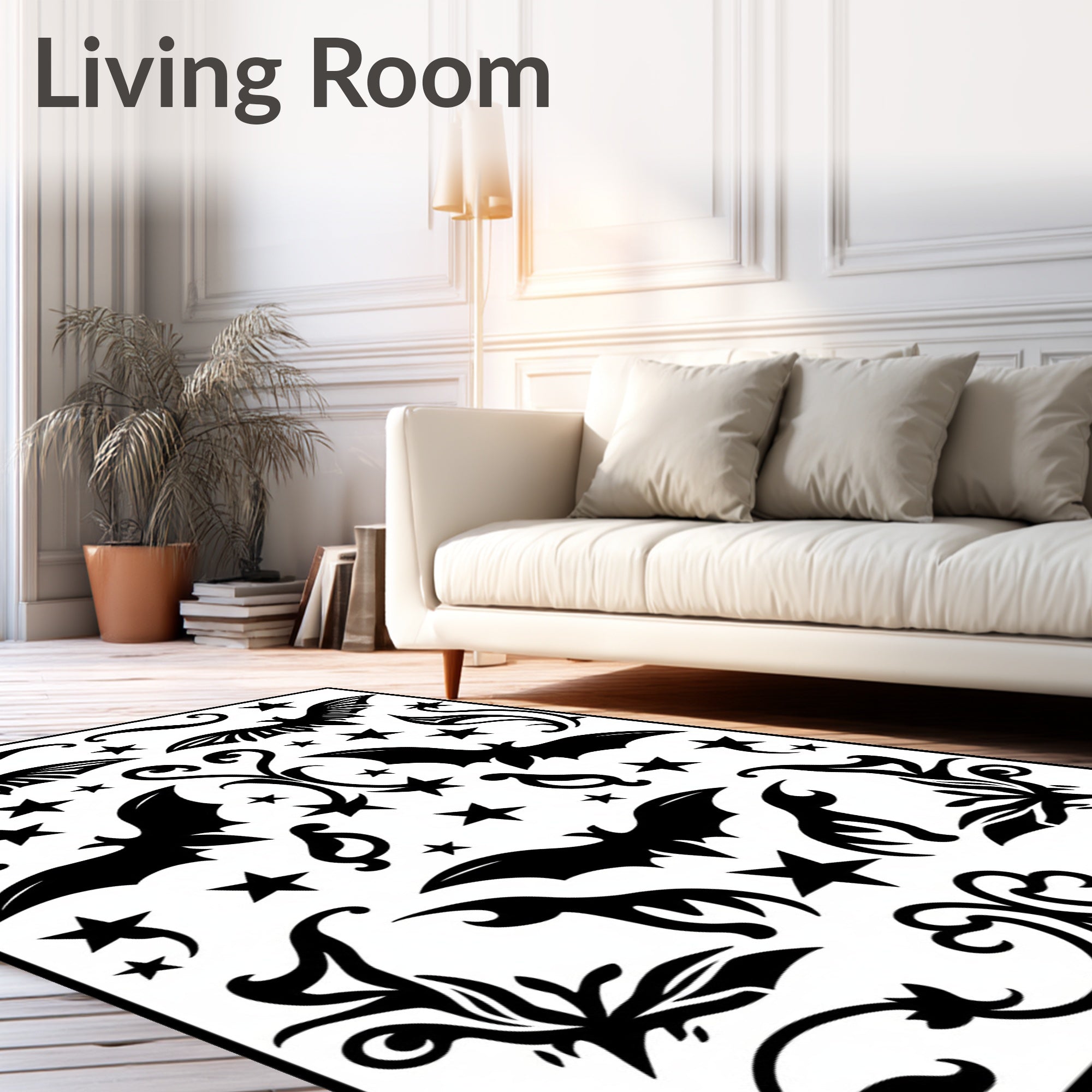 Spooky Black Bat Stars Swirls Harmony Rug