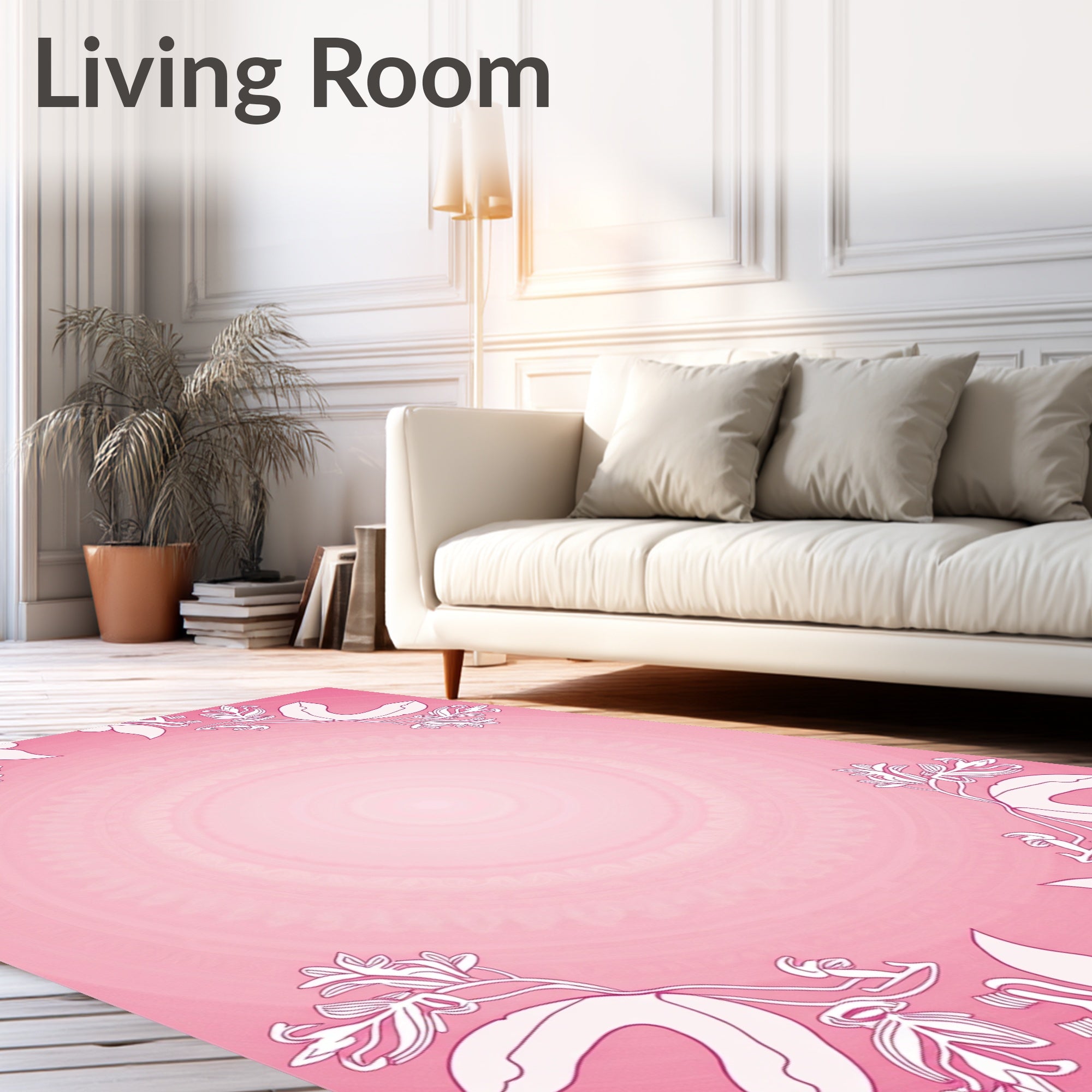 Delicate Pink Floral Vines Mandala Rug