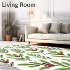 Green Pine Sprigs Crimson Berries Rug