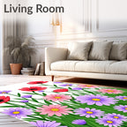 Crimson Red Purple Floral Meadow Rug