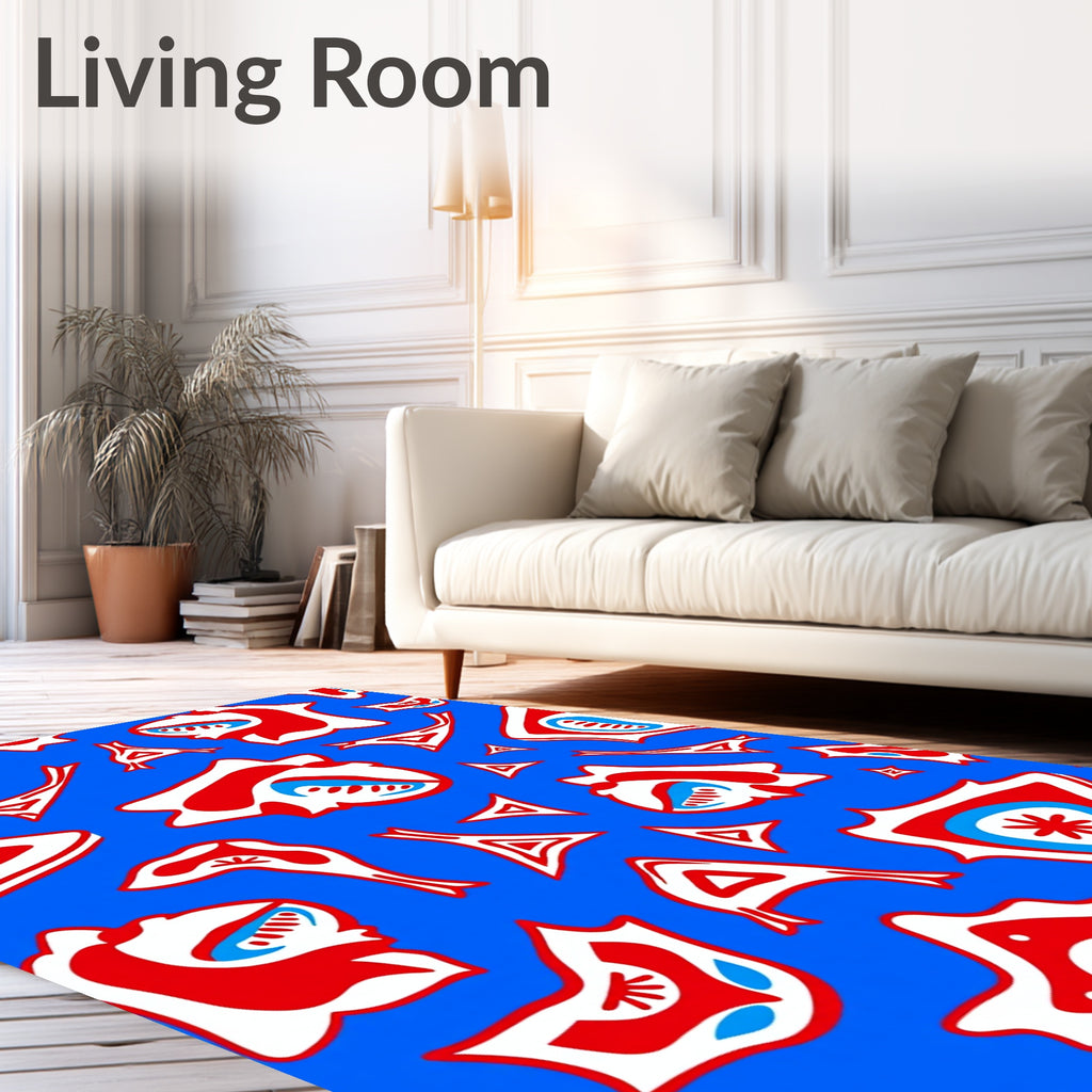 Bold Red Blue Abstract Forms Rug