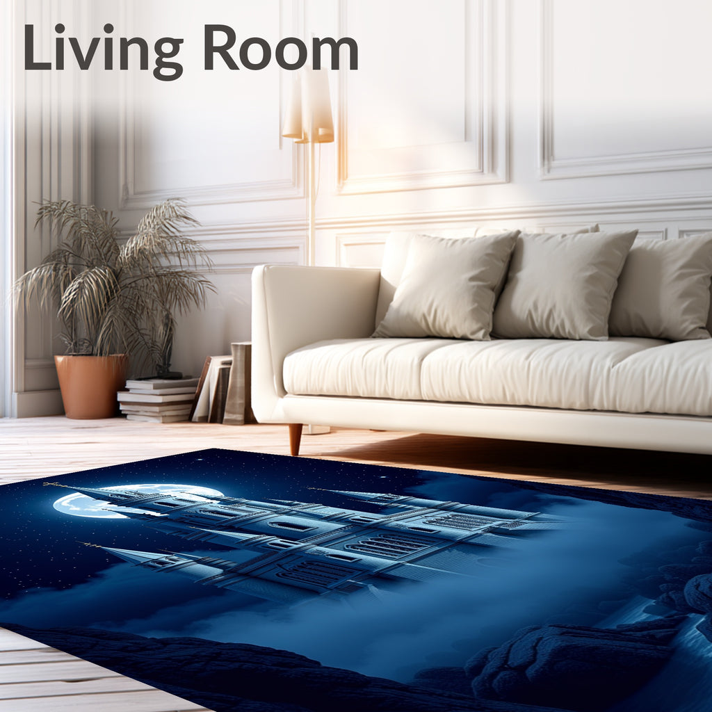 Dreamy Blue Castle Under Moonlit Sky Rug