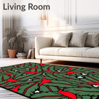Red Birds Green Foliage Clumps Rug