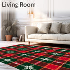 Classic Red Green Plaid Snowflakes Rug