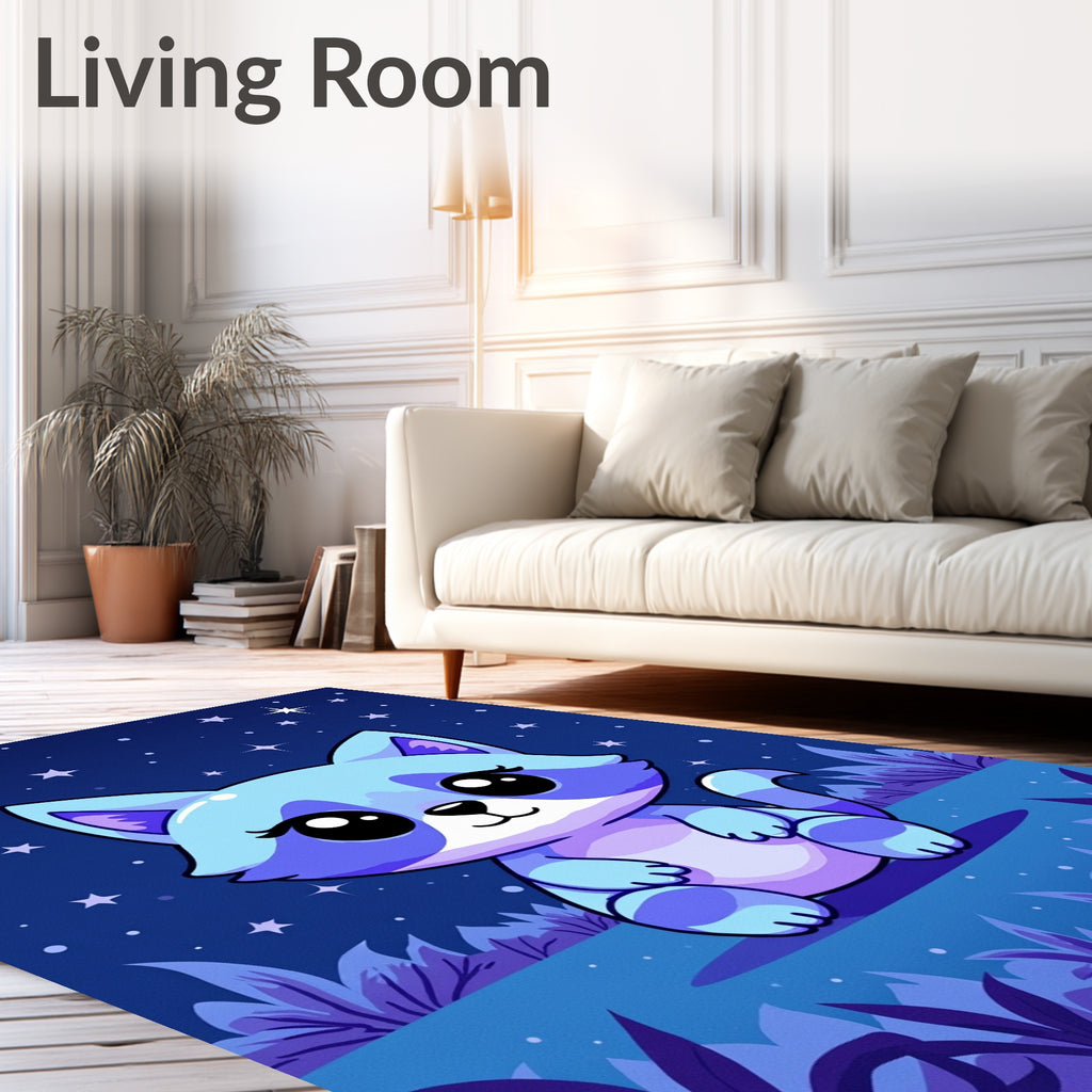 Cute Blue Raccoon Starry Night Rug