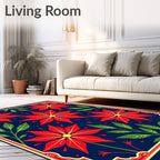 Red Poinsettia Floral Navy Garden Rug