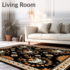 Golden Deer Head Black Medallion Rug