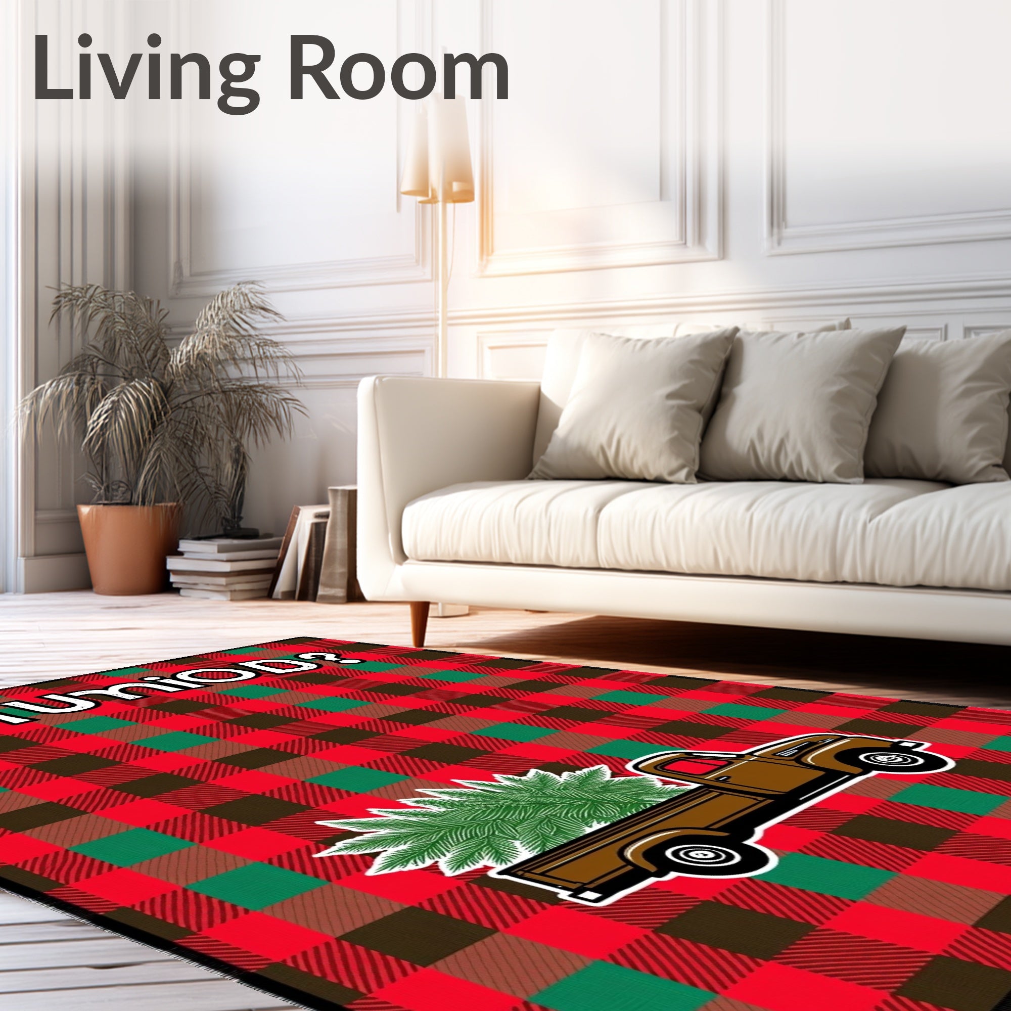 Red Green Checkered Truck Tree Rug