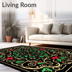 Vintage Red Green Holly Swirl Rug