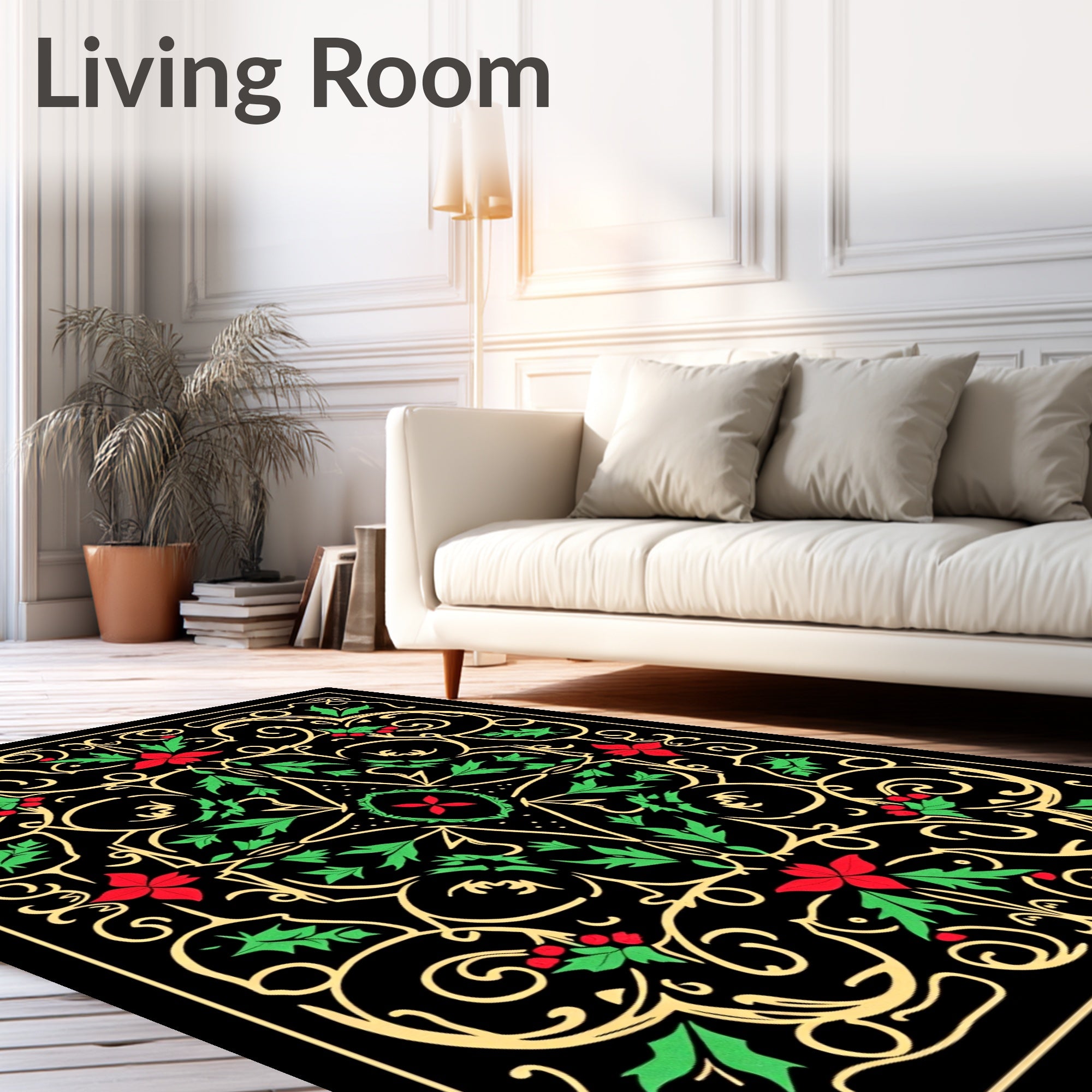 Vintage Red Green Holly Swirl Rug