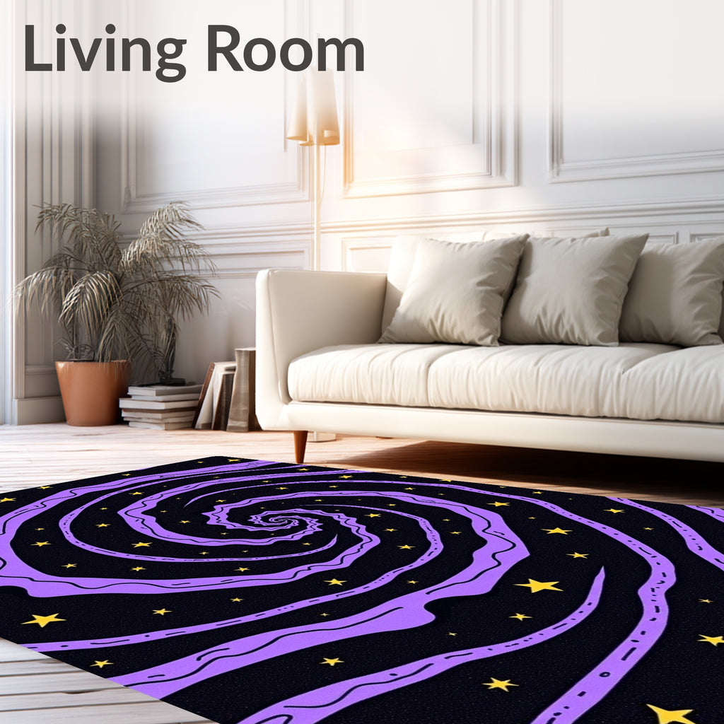 Vibrant Purple Swirl Yellow Stars Rug