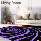 Vibrant Purple Swirl Yellow Stars Rug