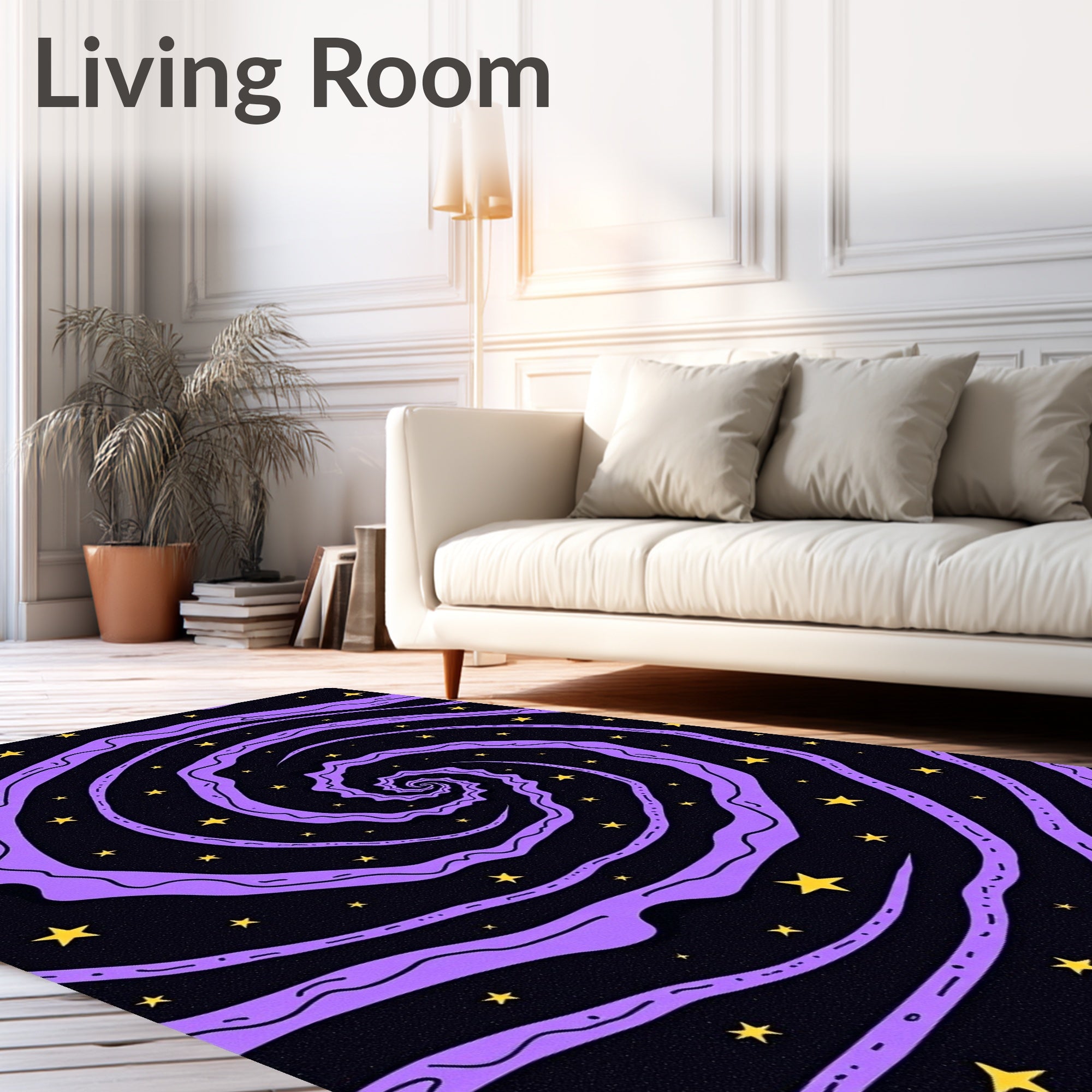 Vibrant Purple Swirl Yellow Stars Rug