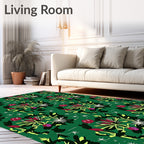 Vibrant Floral Berries on Green Background Rug