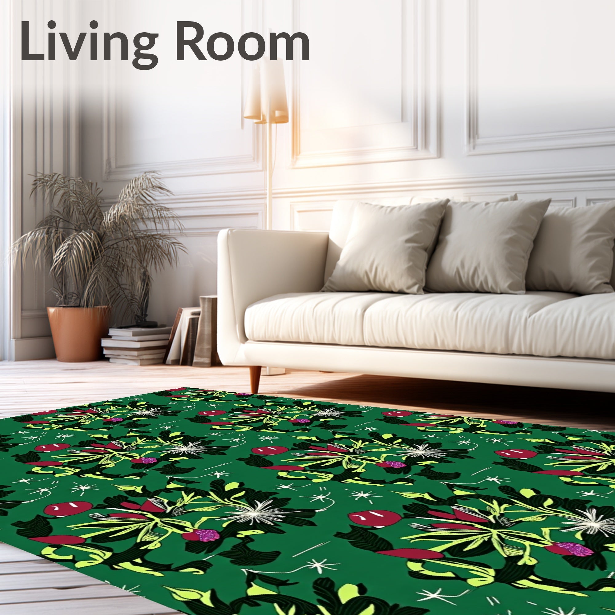 Vibrant Floral Berries on Green Background Rug