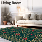 Emerald Green Floral Border Medallion Rug