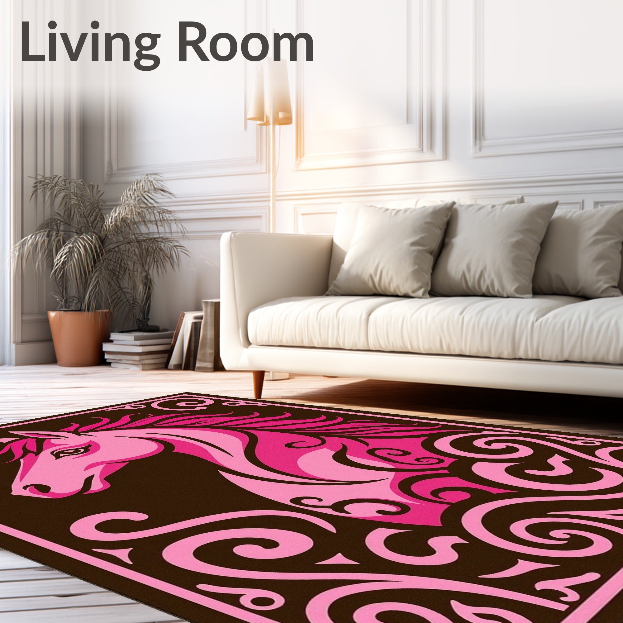 Pink Horse Swirl Brown Rug