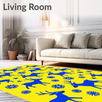 Blue Deer Snowflake Yellow Background Rug