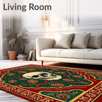 Red Green Skull Botanical Medallion Rug