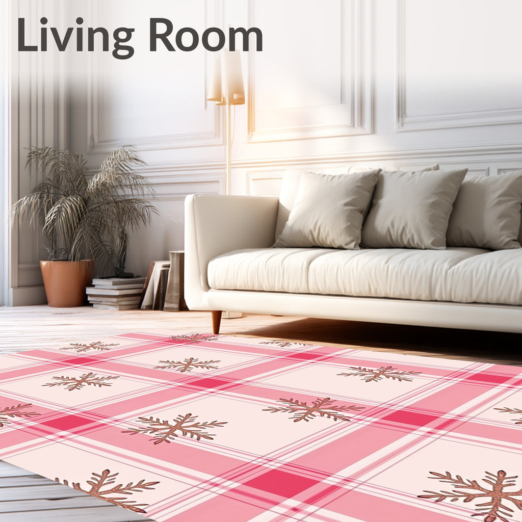 Pink Plaid Snowflake Scatter Rug