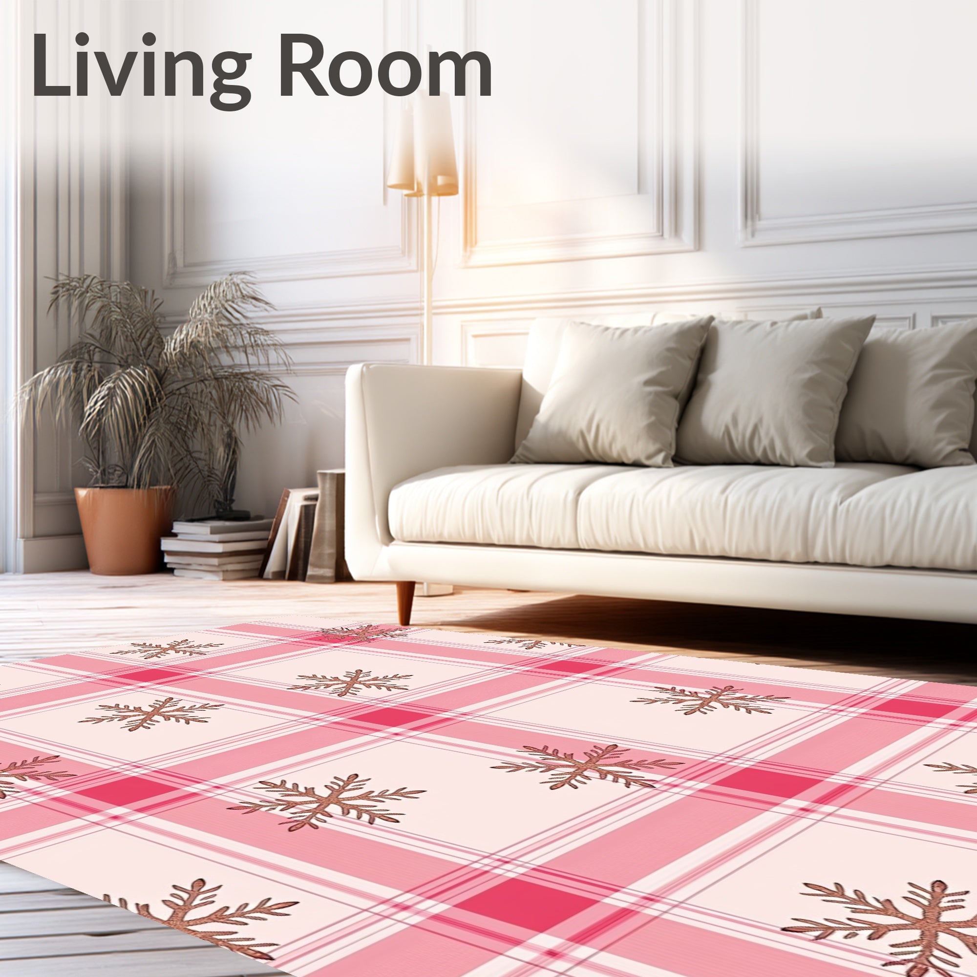 Pink Plaid Snowflake Scatter Rug