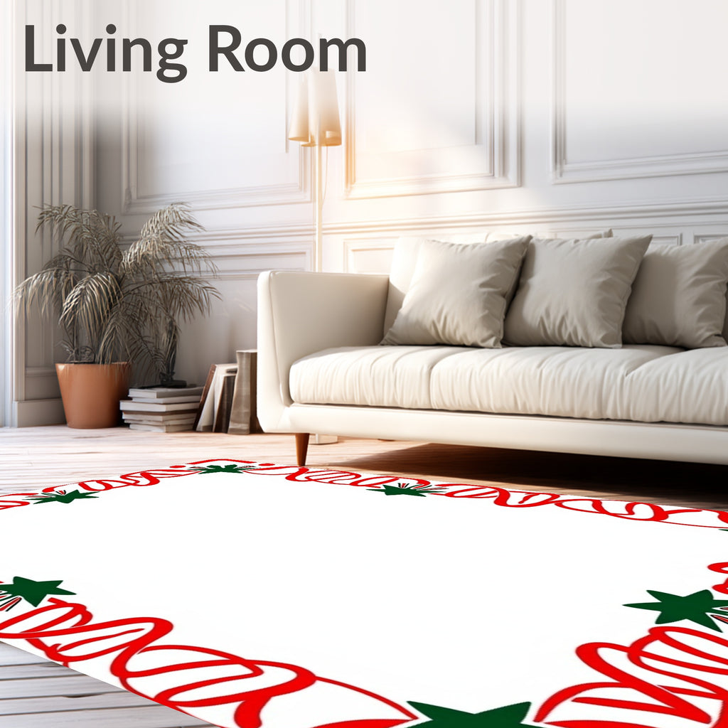 Festive Red Ribbon Star Border Rug